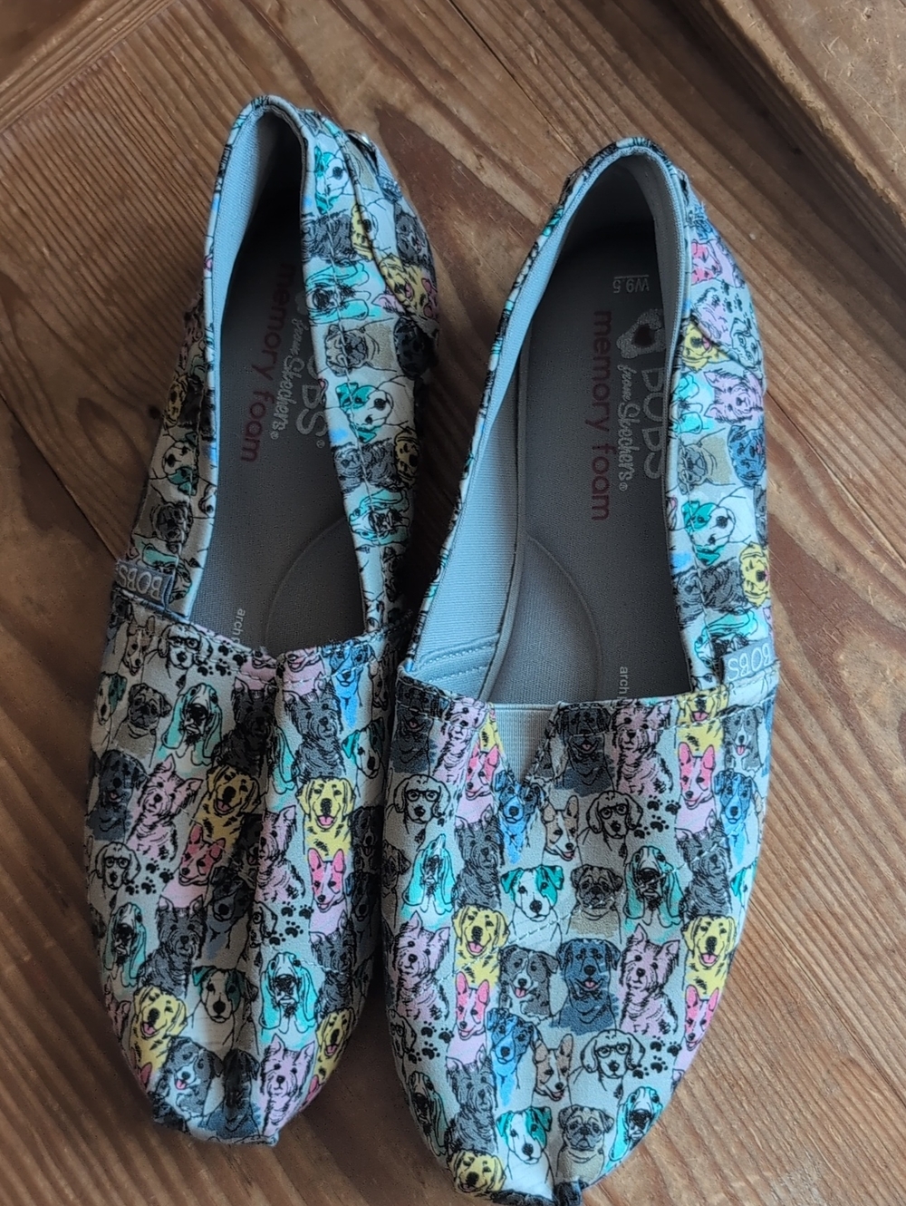 Skechers Women's Slip-On Flats with Multicolor Dog Print